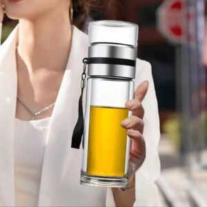 Glass Tea Infuser Bottle Double Wall 15oz, Water Bottle Tea and Water Separation Tea Bottle Mug Cup with Tea Infuser, Tea Bottle with Infusers for Loose Tea, Father's Day Gift /350ML
