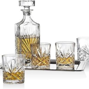 Crystal Whiskey Decanter Set, Hand Made Liquor Decanter Set with 6 Whiskey Glasses, Premium Whiskey Glasses Set for Men, Glasses Decanter Set for Liquor Alcohol Bourbon Whisky