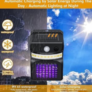 Bug Zapper Outdoor 3 in 1 Mosquito Zapper Black Solar Bug Zapper Electric LED Light Mosquito Killer Lamp with Motion Sensor for Outdoor Backyard Patio Camping