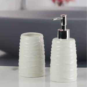 Ceramic Toothbrush Holder with Soap Dispenser - White (Set of 2)
