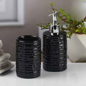 Ceramic Toothbrush Holder with Soap Dispenser - Black (Set of 2)