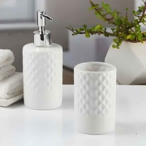 White Ceramic Soap Dispenser & Toothbrush Holder