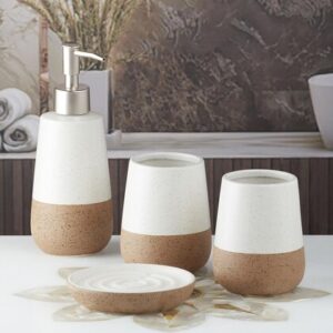 Ceramic Bathroom Accessories Set of 4, Modern Ceramic Bath Set with Liquid Soap Dispenser and Toothbrush Holder, Bathroom Accessory Set Gift Items for Home